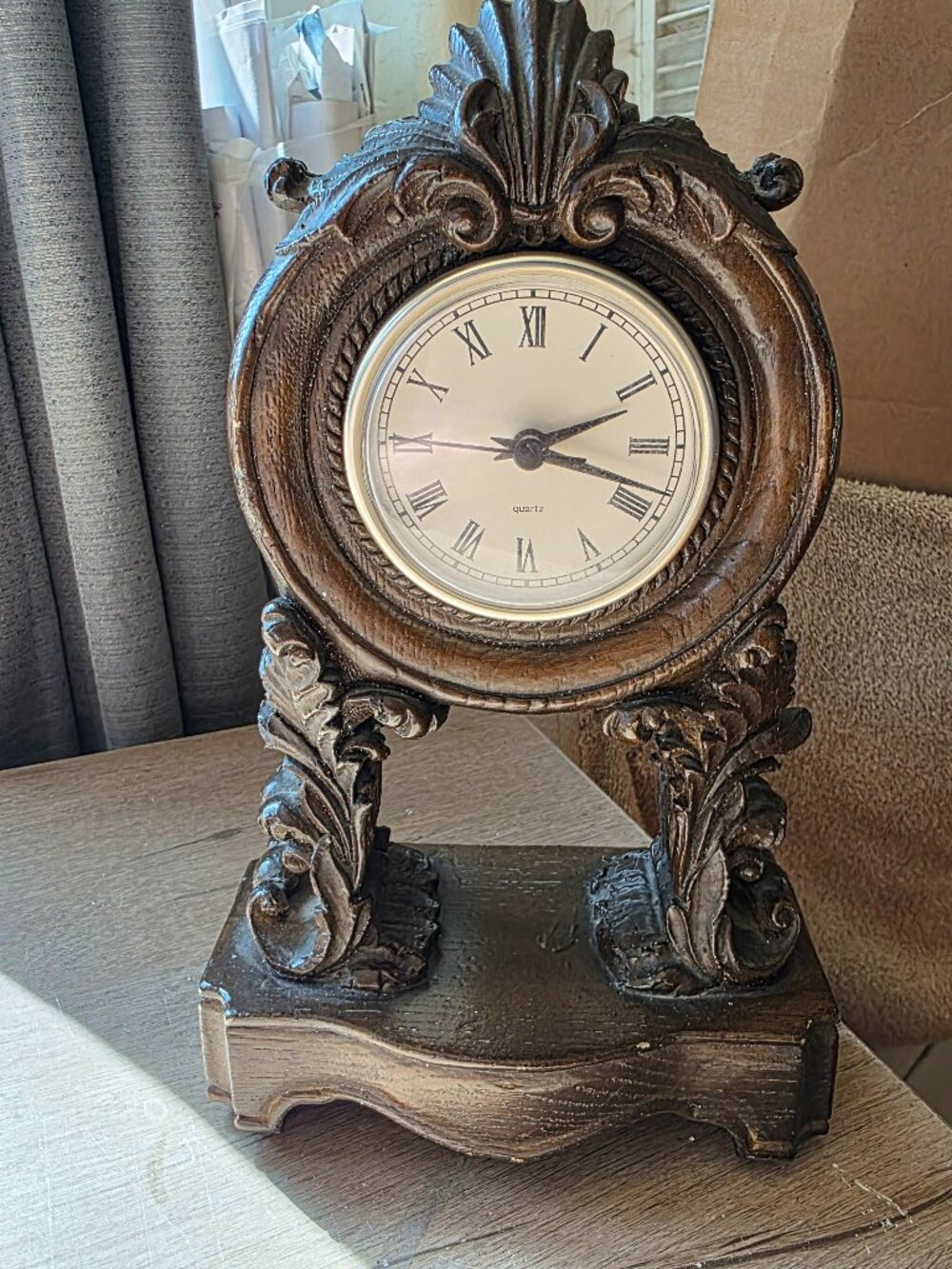 Early imported wooden quartz battery powered table clock